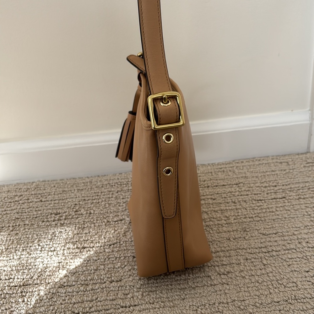 Coach Tan Leather Crossbody Bucket Bag with Tassel. In perfect condition. - Picture 2 of 11